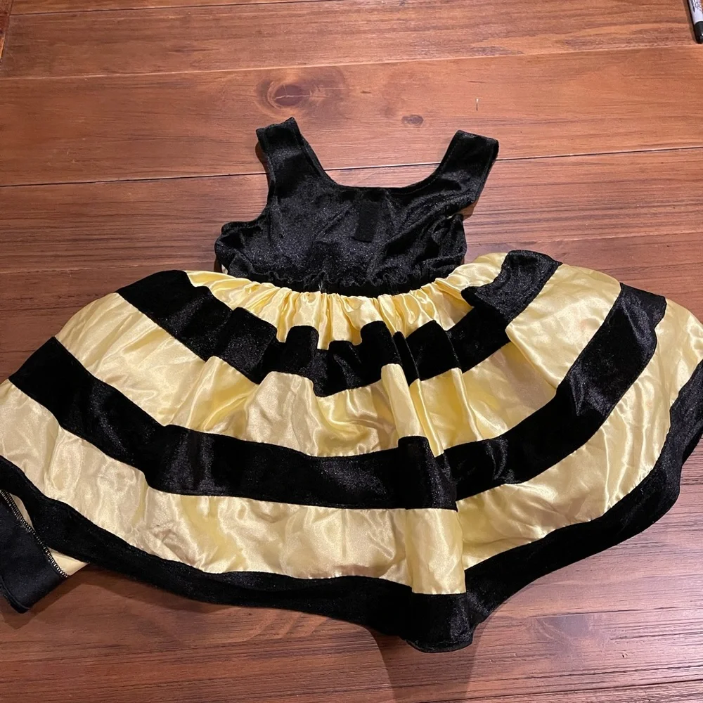 🌸 Vintage Black‎ & Yellow Striped Bumblebee Costume Medium 5-6 Dress only